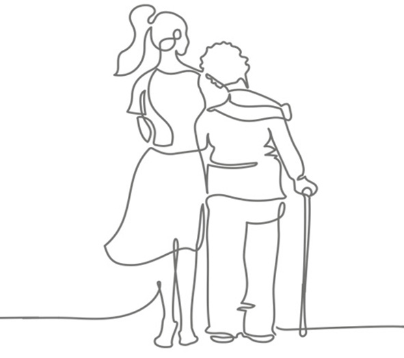 Eine junge Mädchenschwester umarmt eine ältere Frau